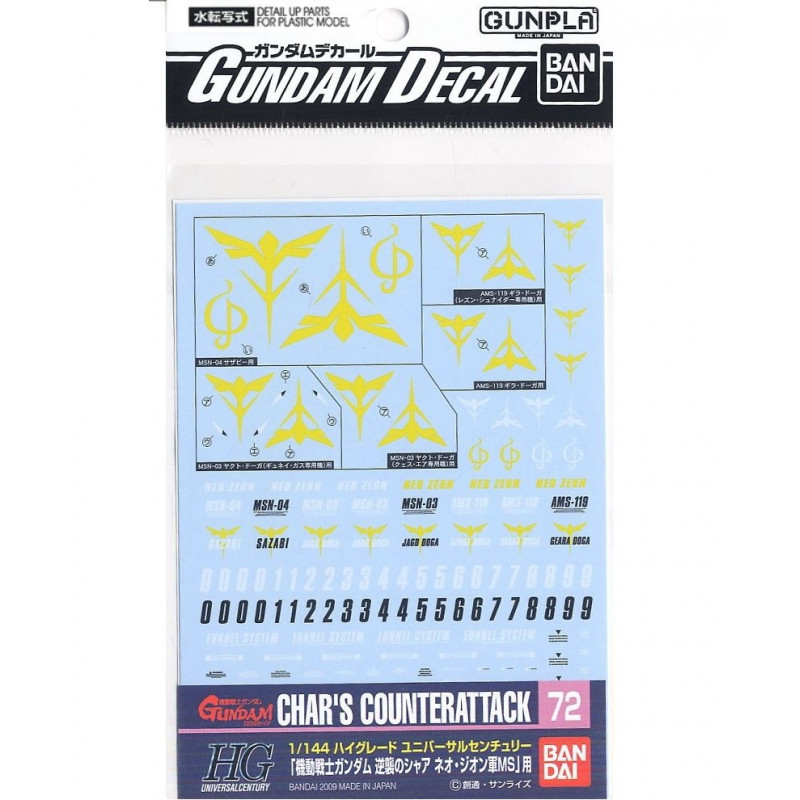 Gundam Gunpla Decal HG 1/144 72 Char...